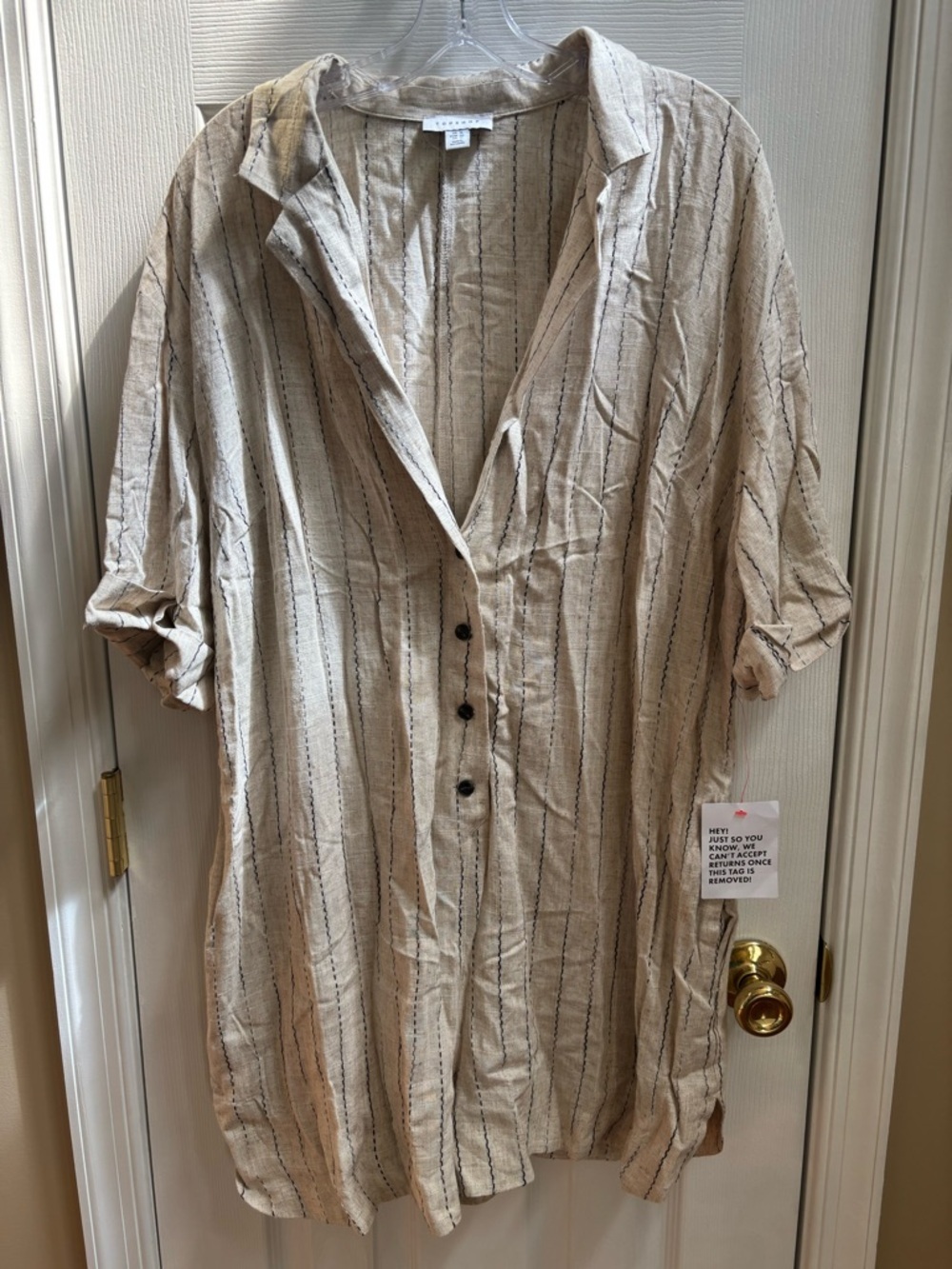 ASOS Topshop Linen button down romper in natural stripe, Size 12,NWT SEE NOTES